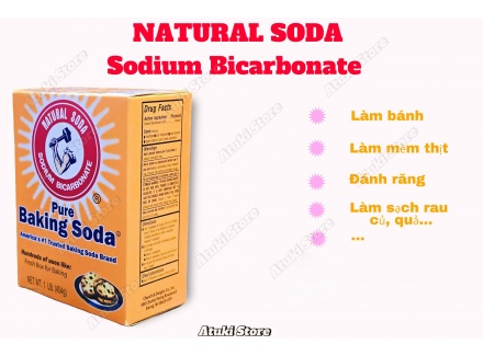 Bột Baking Soda Natural Soda Sodium Bicarbonate Dùng làm bánh,Làm Sáng Răng, Tẩy Rửa Nhà Cửa, Ngâm rửa rau củ quả, khối lượng  454g