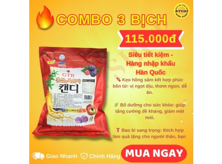 Combo 3 Bịch Kẹo Hồng Sâm GTB – Hàng Nhập Khẩu Hàn Quốc